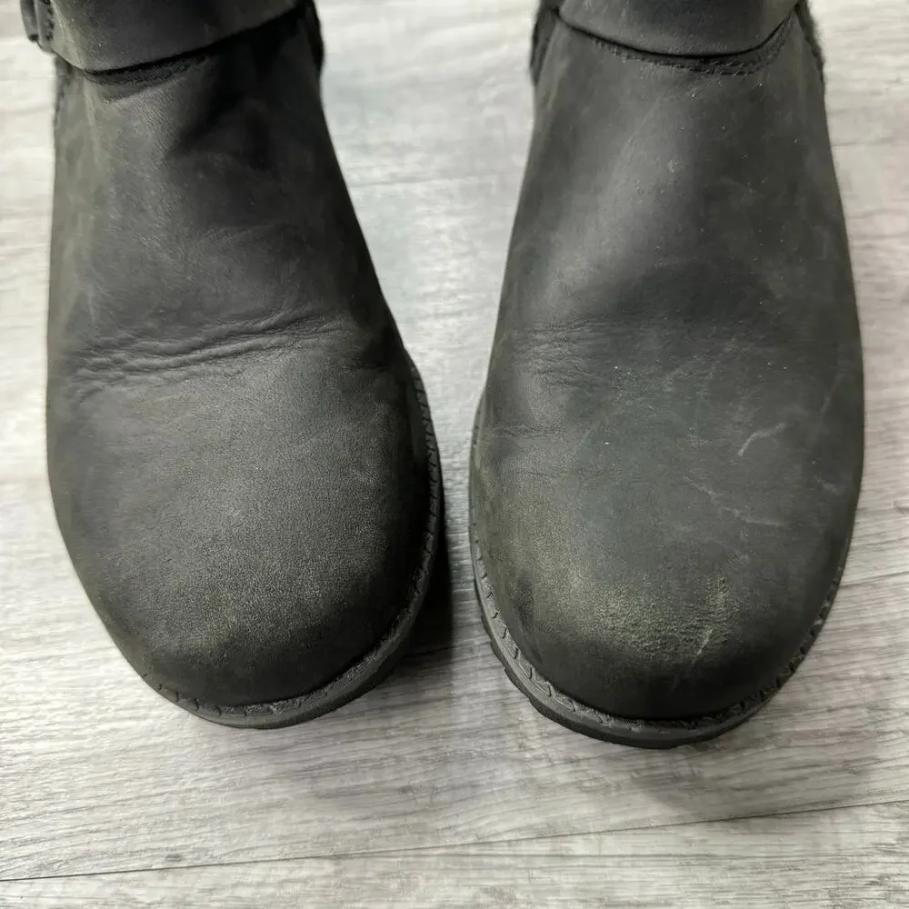 Eddie Bauer Black Leather & Wool Trace Ankle Boots Size 8 1/2
